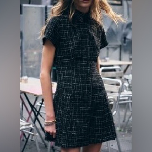 NWT Zara tweed black and white short sleeve dress XS - Picture 8 of 8